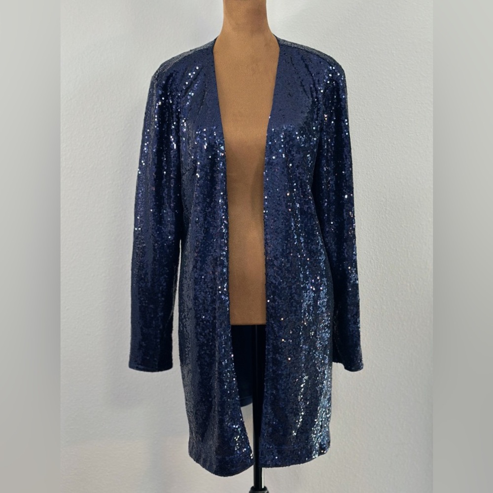 Isaac Mizrahi Live Navy Sequin Duster Cardigan Women’s M‎ Open Front